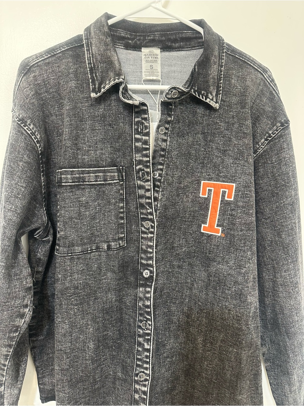 University of Texas Script Button-Down Shirt in Orange on Charcoal - Picture 8 of 10